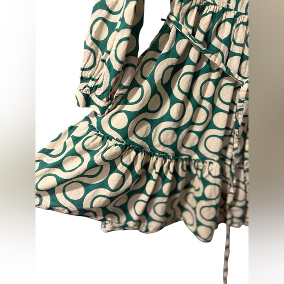 Zara Long-Sleeve Cream & Green Shirt Dress - Picture 6 of 8